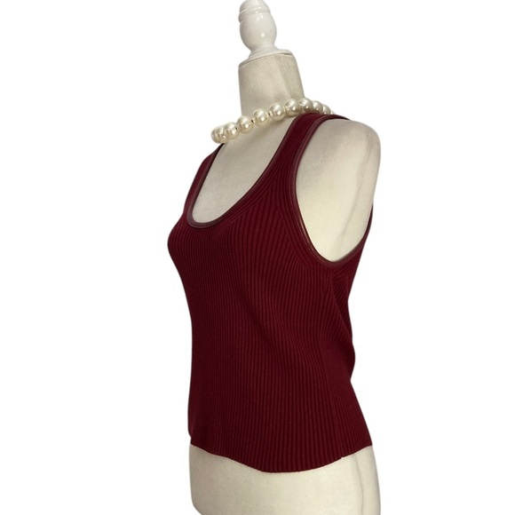 Simkhai Cobain Tank Oxblood Red NWOT Ribbed with Faux Leather Trim - Picture 8 of 16